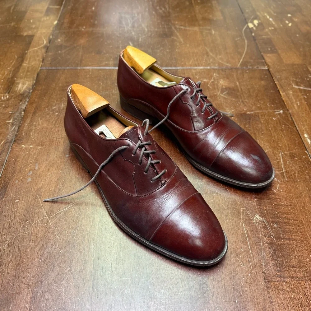 Paragon Oxford Shoes Mens 9.5 Burgundy Handcrafted Leather Cap Toe Dress Shoes